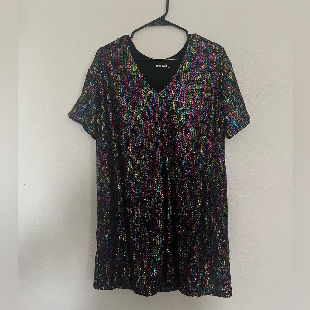 Multicolor Sequin V-Neck Dress